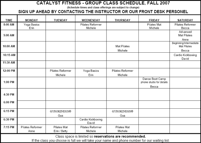 Fitness Schedule